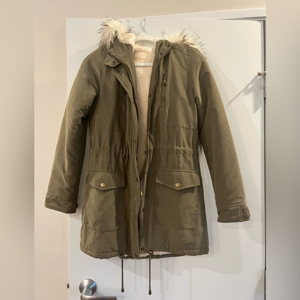 Altar'd State Olive Green Faux Fur Trim Parka